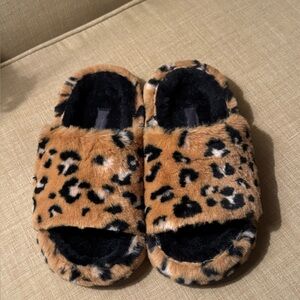 CROCS Leopard Print Fuzzy Slippers